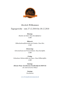Herzlich Willkommen Tagesgerichte vom 20.12.2016 bis 23.12.2016