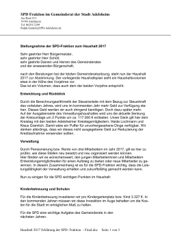 Haushalt 2016 Erklärung der SPD Fraktion Final