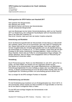 Haushalt 2016 Erkl&auml;rung der SPD Fraktion Final