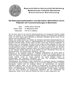 Die Nutzung komplementärer und alternativer Heilverfahren durch