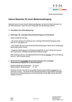 Interne Bewerber f&uuml;r einen Masterstudiengang