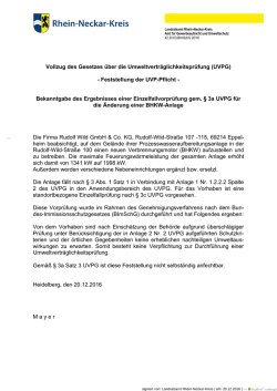 Feststellung der UVP-Pflicht - Rhein-Neckar