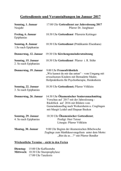 Gottesdienste und Veranstaltungen im Januar 2017