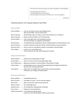 Inhaltsverzeichnis &laquo;Ich mag das Haschen nach Wind