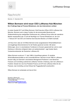 Wilken Bormann wird neuer CEO Lufthansa Hub