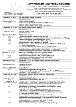 Gottesdienstanzeiger 27. Dezember 2016 bis 8. Januar 2017