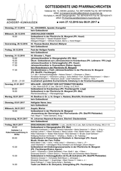 Gottesdienstanzeiger 27. Dezember 2016 bis 8. Januar 2017