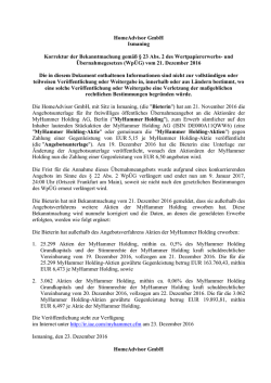 HomeAdvisor GmbH Ismaning Korrektur der Bekanntmachung