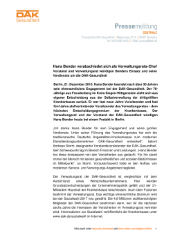 Hans Bender verabschiedet sich als - DAK