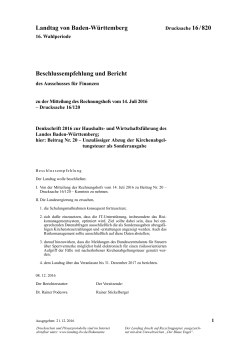 Landtag von Baden-Württemberg Beschlussempfehlung und Bericht