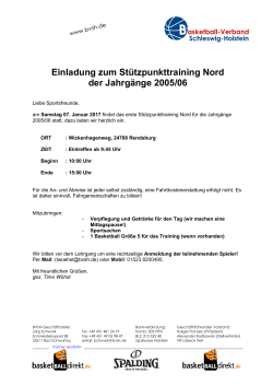 Einladung zum Stützpunkttraining Nord der Jahrgänge 2005/06