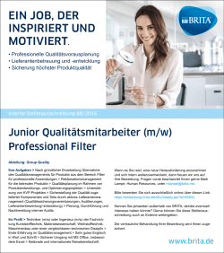 Stellenausschreibung (BRITA): Junior Qualitätsmitarbeiter