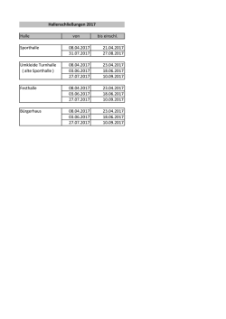 Halle von bis einschl. Sporthalle 08.04.2017 21.04