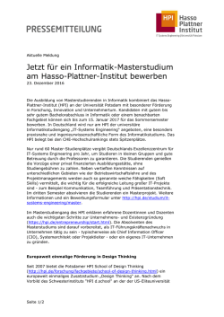 Jetzt f&uuml;r ein Informatik-Masterstudium am Hasso-Plattner