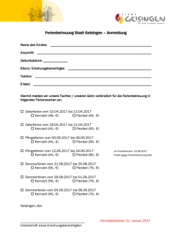 Ferienbetreuung Stadt Geisingen – Anmeldung