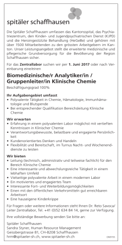Biomedizinische/r Analytiker/in / Gruppenleiter/in Klinische