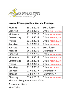 Unsere Öffnungszeiten über die Festtage: Montag 19.12