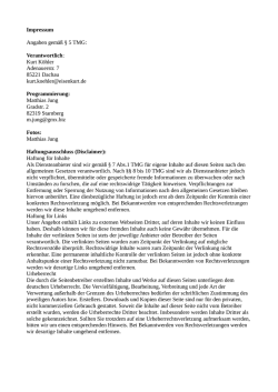 Impressum Angaben gem&auml;&szlig; &sect; 5 TMG: Verantwortlich: Kurt K&ouml;hler