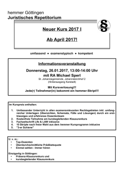 Infoveranstaltung zum Hauptkurs 2017 I