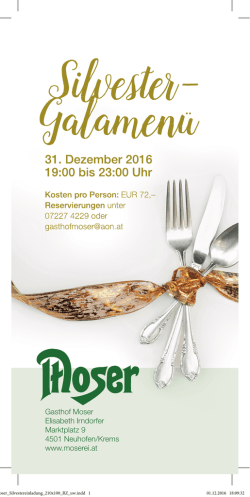 31. Dezember 2016 19:00 bis 23:00 Uhr