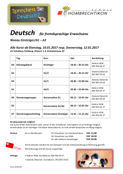 Deutschkurse für fremdsprachige Erwachsene ab Januar 2017