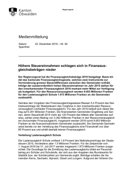 H&ouml;here Steuereinnahmen schlagen sich in Finanzaus