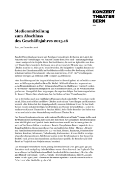Medienmitteilung Konzert Theater Bern Bilanz der Saison 2015.16