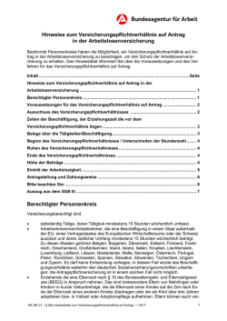 Hinweise zum Versicherungspflichtverh&auml;ltnis auf Antrag in der