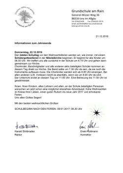 Informationen zum Jahresende