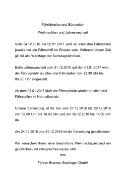 Informationen zum F&auml;hrverkehr &uuml;ber die Feiertage hier im PDF