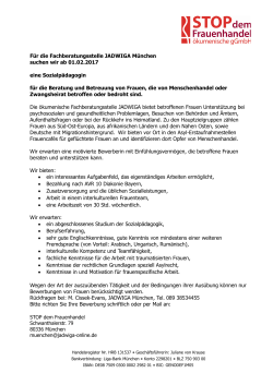 Sozialpädagogin für JADWIGA München zum 1.2.2017 gesucht