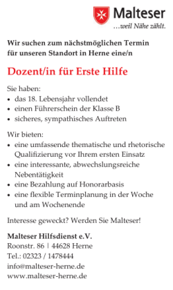 Dozent/in f&uuml;r Erste Hilfe