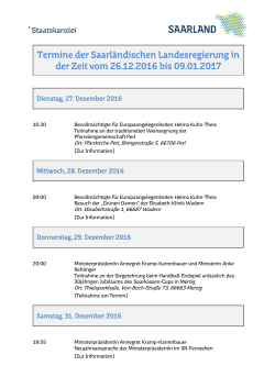 Terminplan der Landesregierung bis 9. Januar 2017