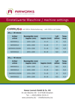 Einstellwerte Maschine / machine settings