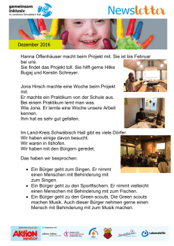 Hanna Offenh&auml;user macht beim Projekt mit. Sie ist bis Februar bei