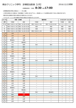南谷クリニック伊丹 診療担当医表【1月】