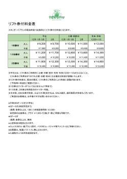リフト券付料金表