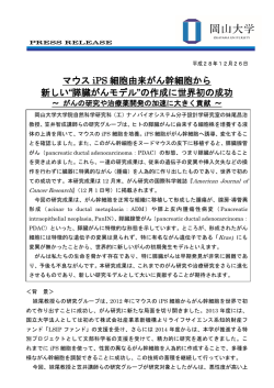 マウス iPS 細胞由来がん幹細胞から 新しい&ldquo;膵臓がんモデル&rdquo;