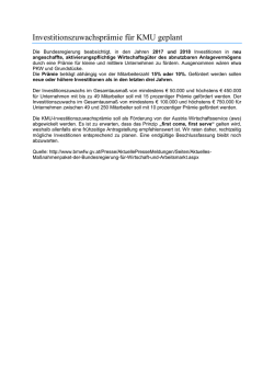 Investitionszuwachspr&auml;mie f&uuml;r KMU geplant