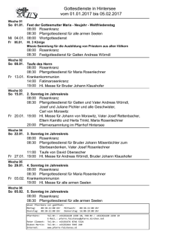 Gottesdienste in Hintersee vom 01.01.2017 bis