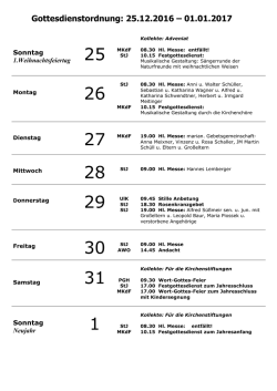 (25.12.2016 bis 01.01.2017) 1. Weihnachtsfeiertag