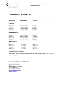 Filmförderung – Kalender 2017 - Bundesamt für Kultur