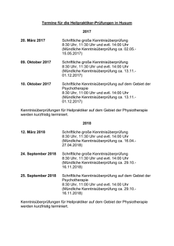 Termine für die Heilpraktiker-Prüfungen in Husum 2017 20. März