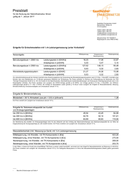 vorläufiges Preisblatt Netzentgelte Strom