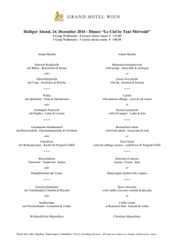 Heiliger Abend, 24. Dezember 2016 - Dinner &ldquo;Le