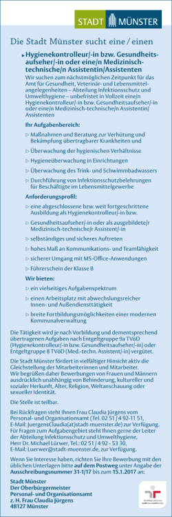 Die Stadt M&uuml;nster sucht eine / einen