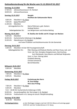 Gottesdienstordnung f&uuml;r die Woche vom 31.12