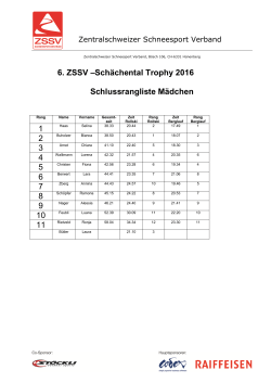 6. ZSSV –Schächental Trophy 2016 Schlussrangliste Mädchen 1 2 3