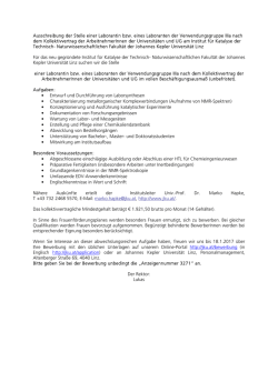 Ausschreibung der Stelle einer Laborantin bzw. eines