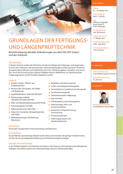 Grundlagen der Fertigungs- und L&auml;ngenpr&uuml;ftechnik Inhalte, Termin